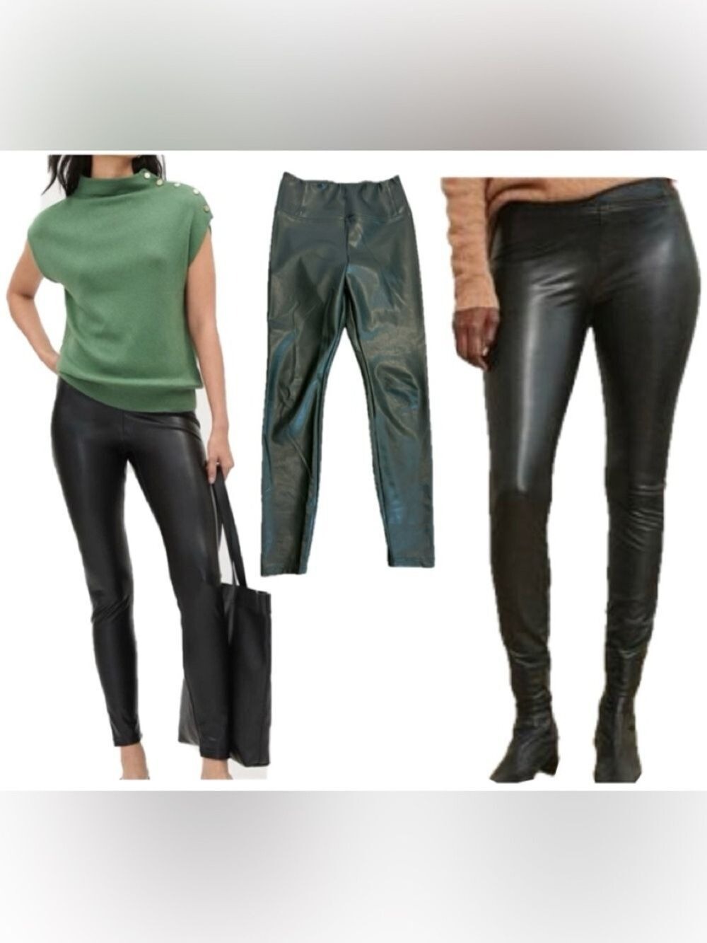 RW&CO dark green leather leggings pleather vegan hi-rise high waisted S